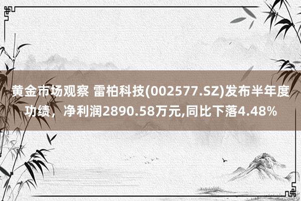 黄金市场观察 雷柏科技(002577.SZ)发布半年度功绩，净利润2890.58万元,同比下落4.48%