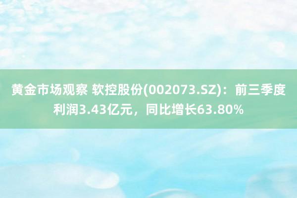 黄金市场观察 软控股份(002073.SZ)：前三季度利润3.43亿元，同比增长63.80%