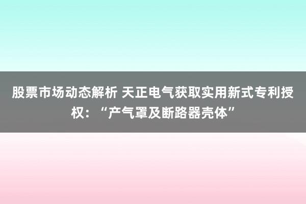 股票市场动态解析 天正电气获取实用新式专利授权：“产气罩及断路器壳体”