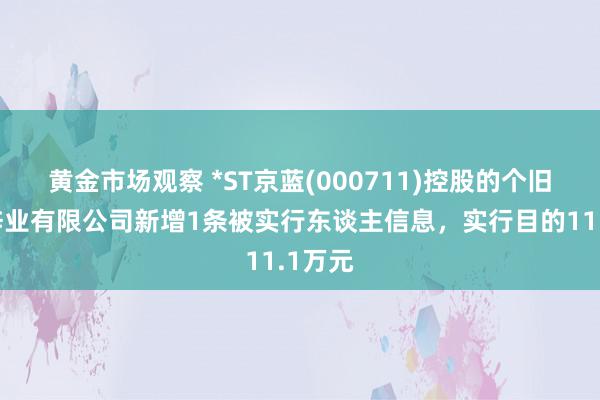 黄金市场观察 *ST京蓝(000711)控股的个旧兴华锌业有限公司新增1条被实行东谈主信息，实行目的11.1万元